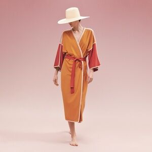 HERMES Hestia Yukata Bathrobe Kimono Robe in Safran/Terracotta Size Large (L)